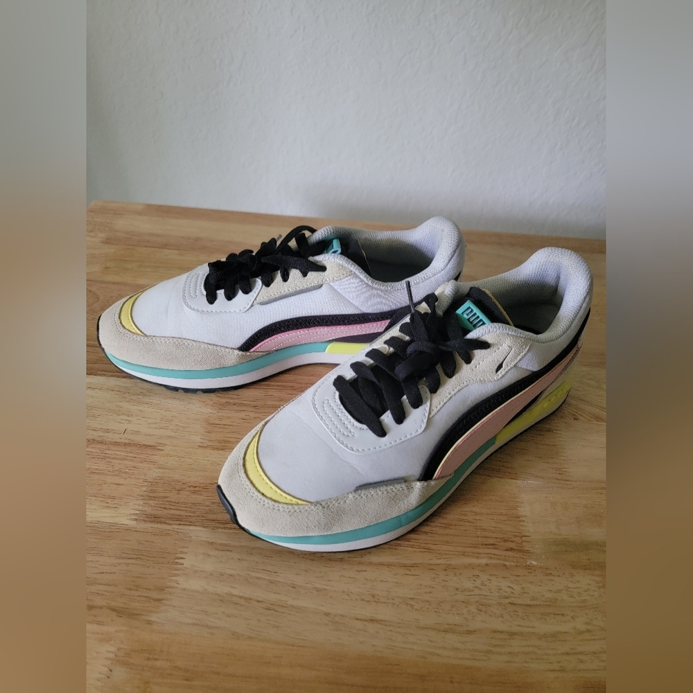 Puma City Rider Shoes Grey/Pink View 2